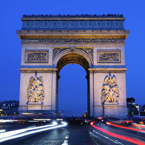 view of Arc de Triomphe by night, Paris